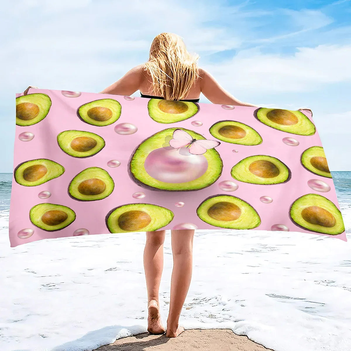 Quick Drying Microfiber Pool With Avocado Pattern Beach Towel