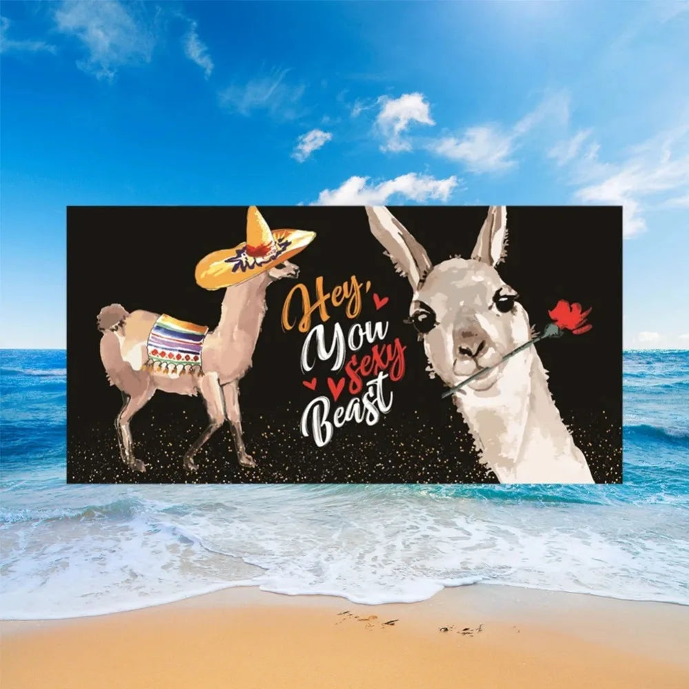 Cute Llama Alpaca Pattern Beach Towel