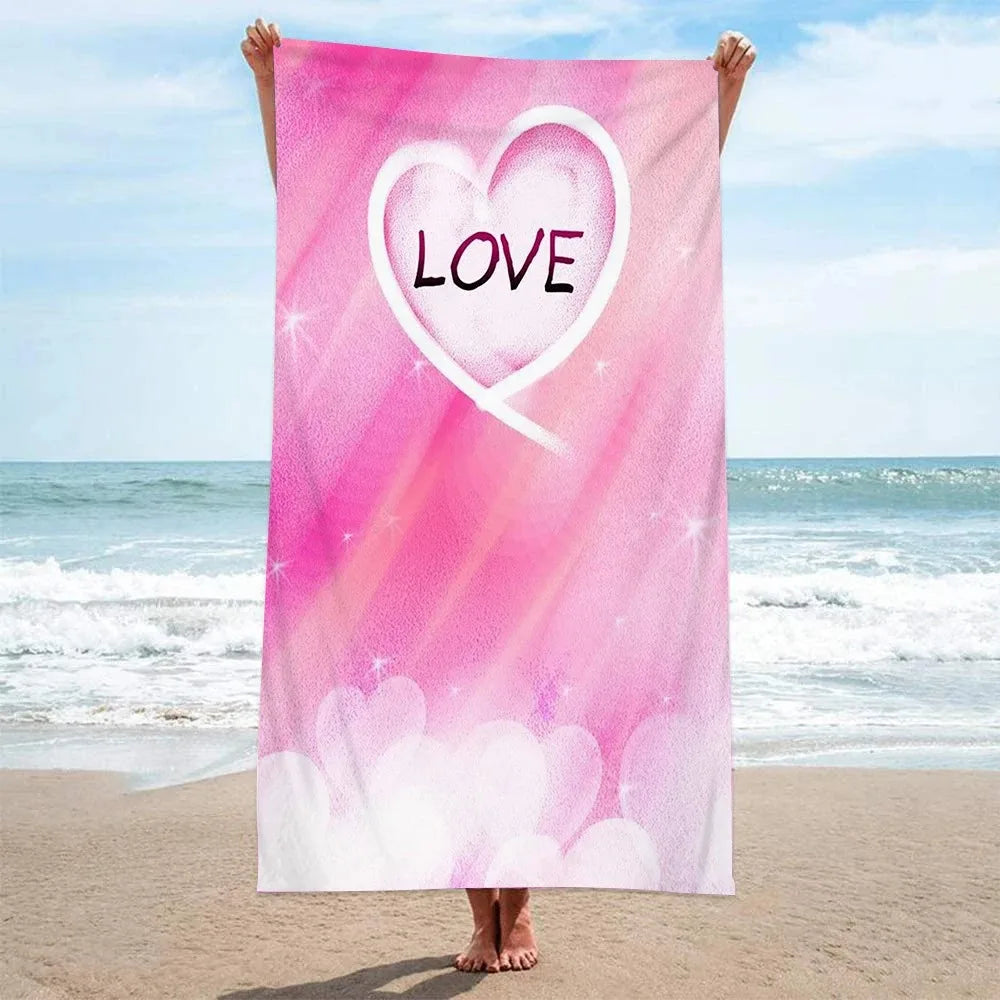 Pink I Love You Beach Towels Sport Fast Drying Quick